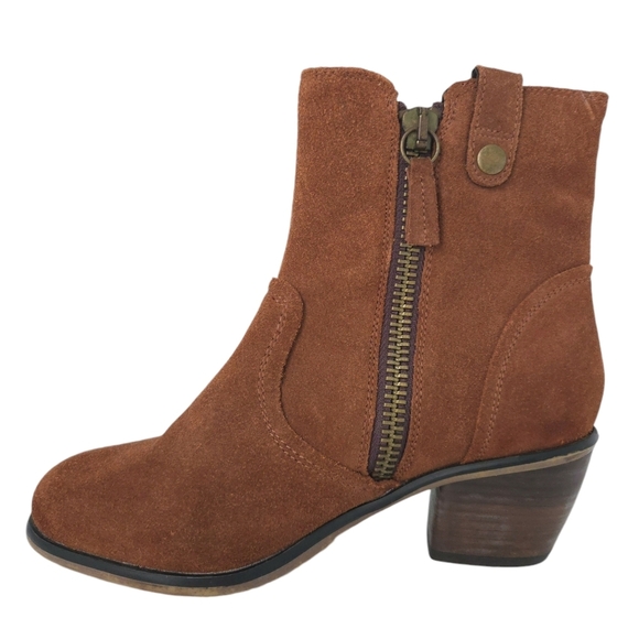 Steve Madden Tan Brown Suede Zipper Ankle Boots - Picture 1 of 7